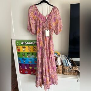 Spell Hibiscus Lane Midi Dress in Musk